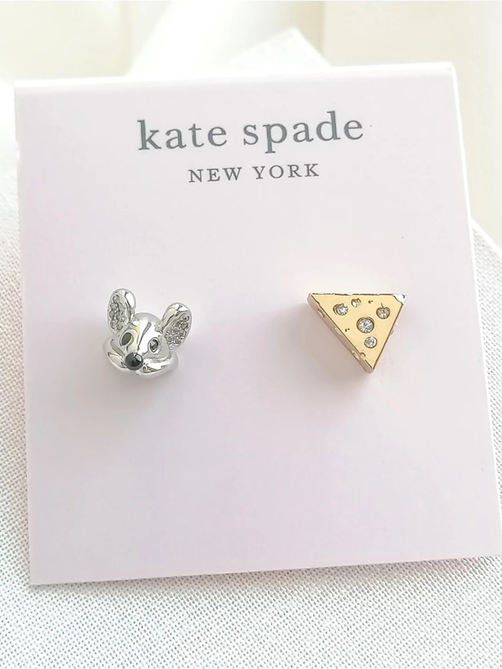 kate spade Year of the Rat Silver Mouse & Gold Cheese Mismatched Stud Earrings